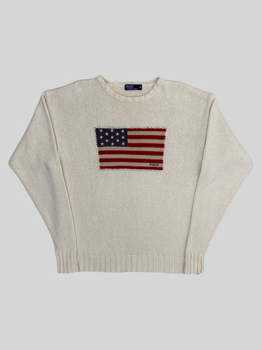 Authentic Vintage Polo Ralph Lauren Knitted USA Jumper Cream X-Large