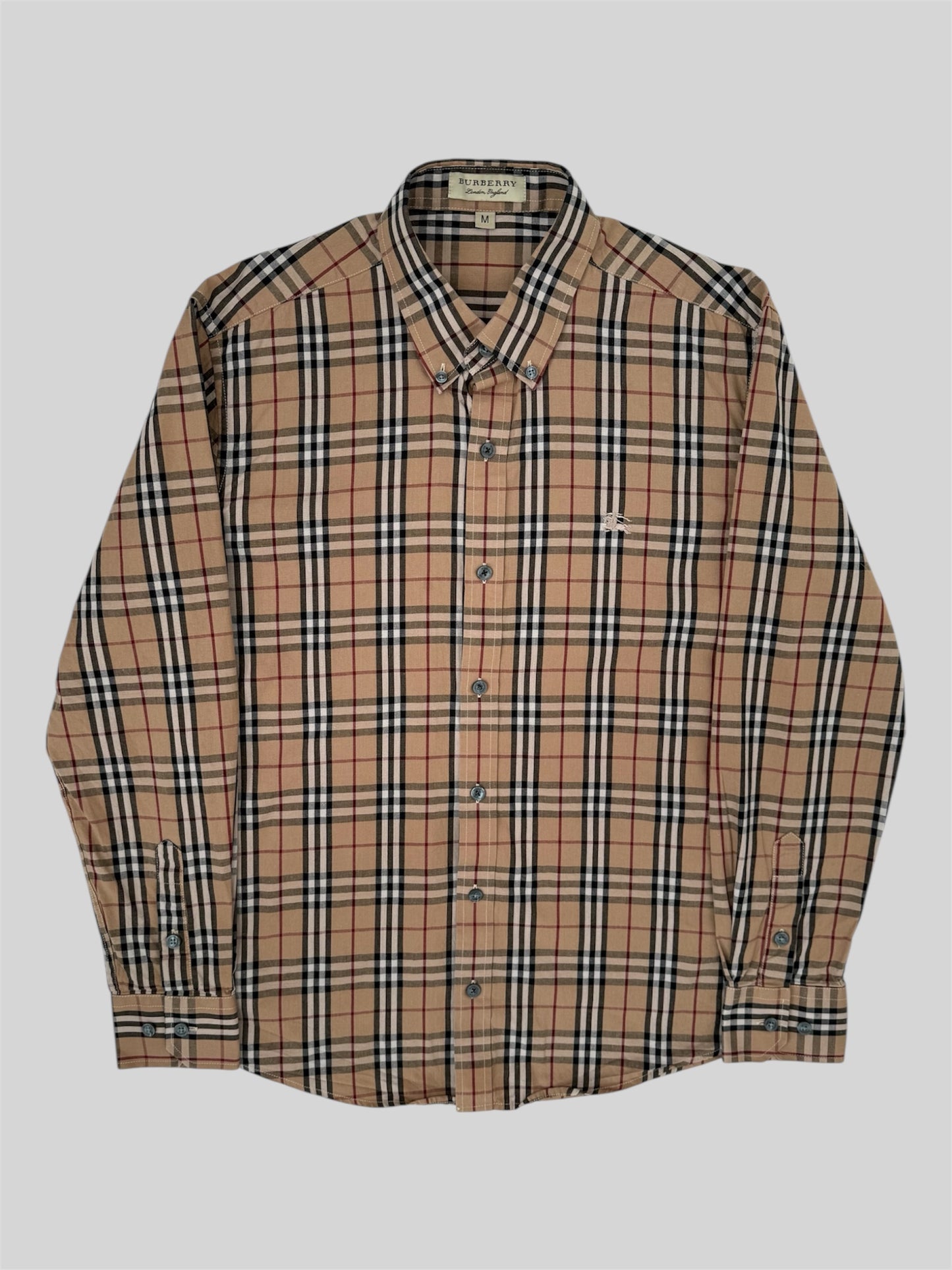 Vintage Burberry Embroidered Nova Check Button Up Shirt Beige Medium