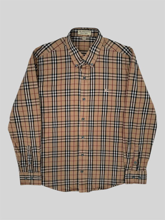 Vintage Burberry Embroidered Nova Check Button Up Shirt Beige Medium