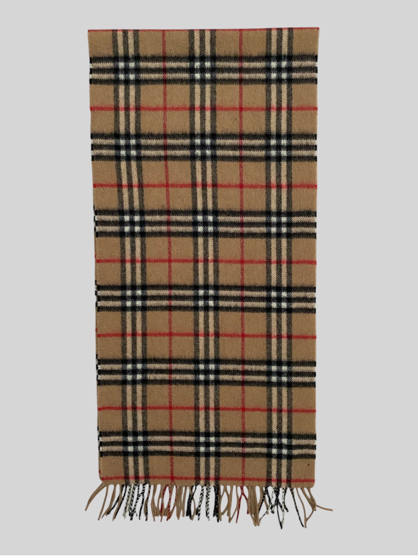 Vintage Burberry Nova Checkered 50% Cashmere 50% Wool Scarf Beige