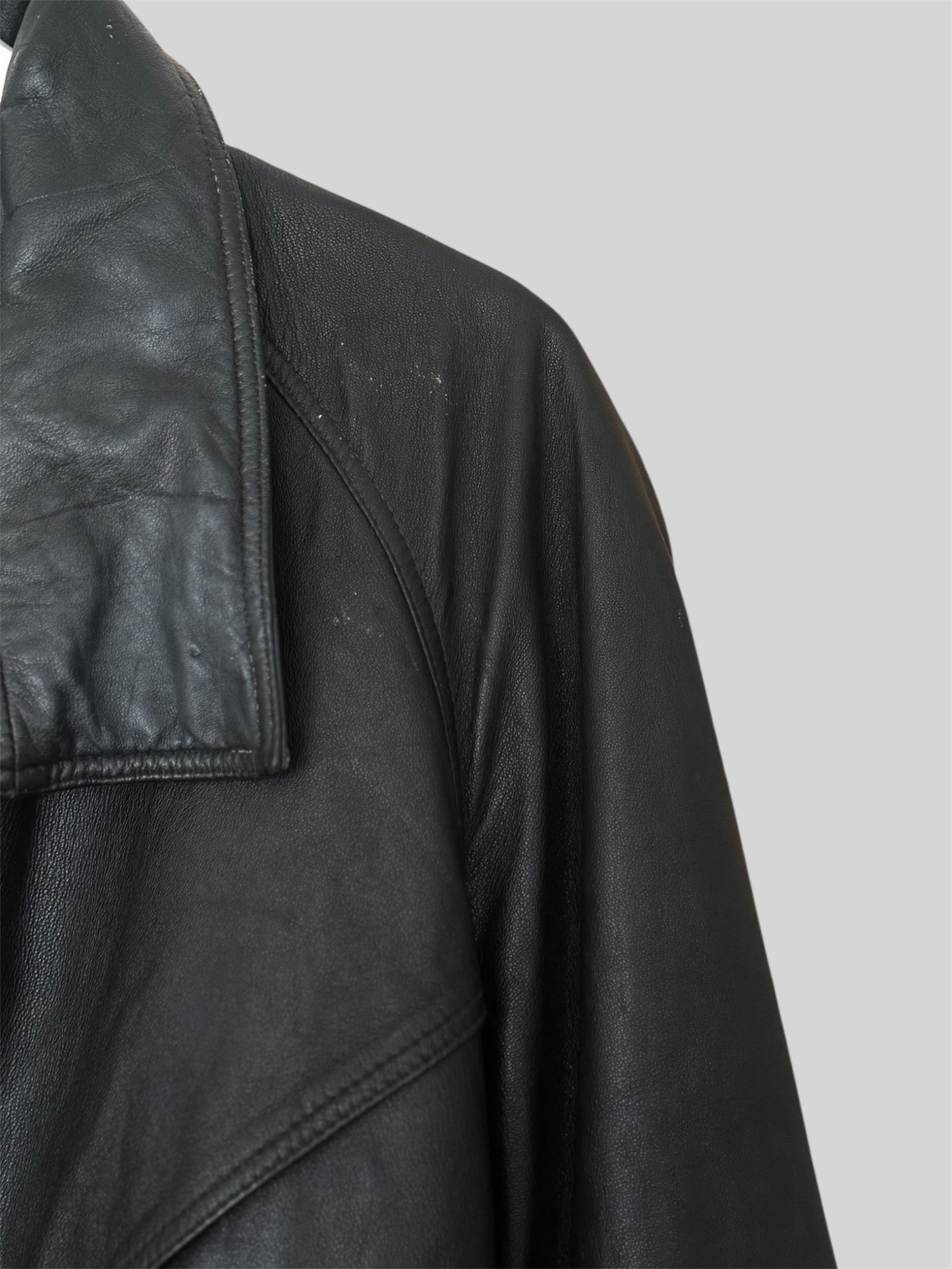 Rare 1990s Burberry Men’s Regular Fit Leather Trench Coat Black Size Medium