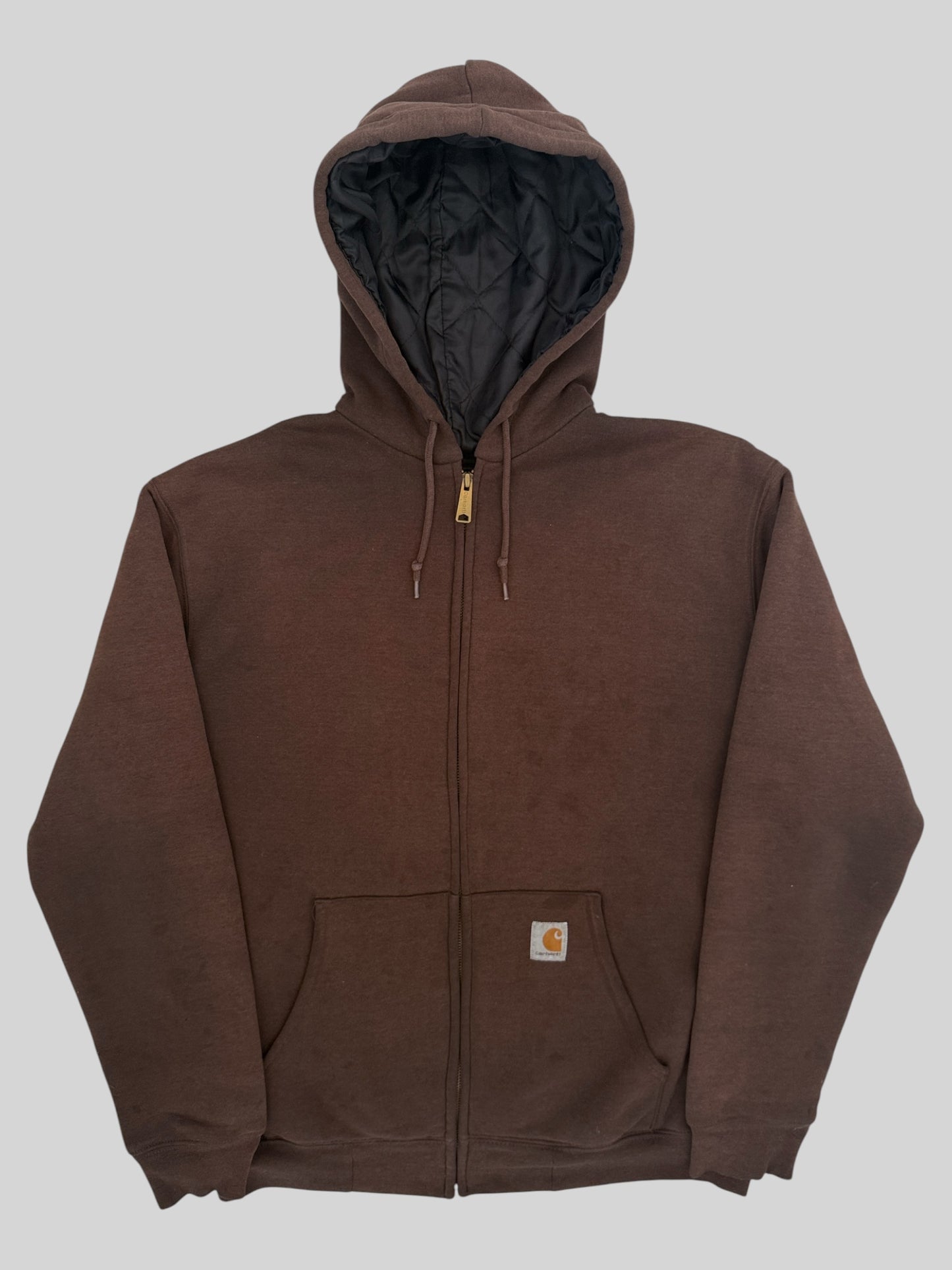 Vintage 1990s Carhartt Quilted Lined Full Zip Faded Hoodie Brown Medium
