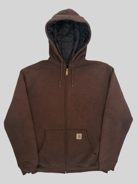 Vintage 1990s Carhartt Quilted Lined Full Zip Faded Hoodie Brown Medium