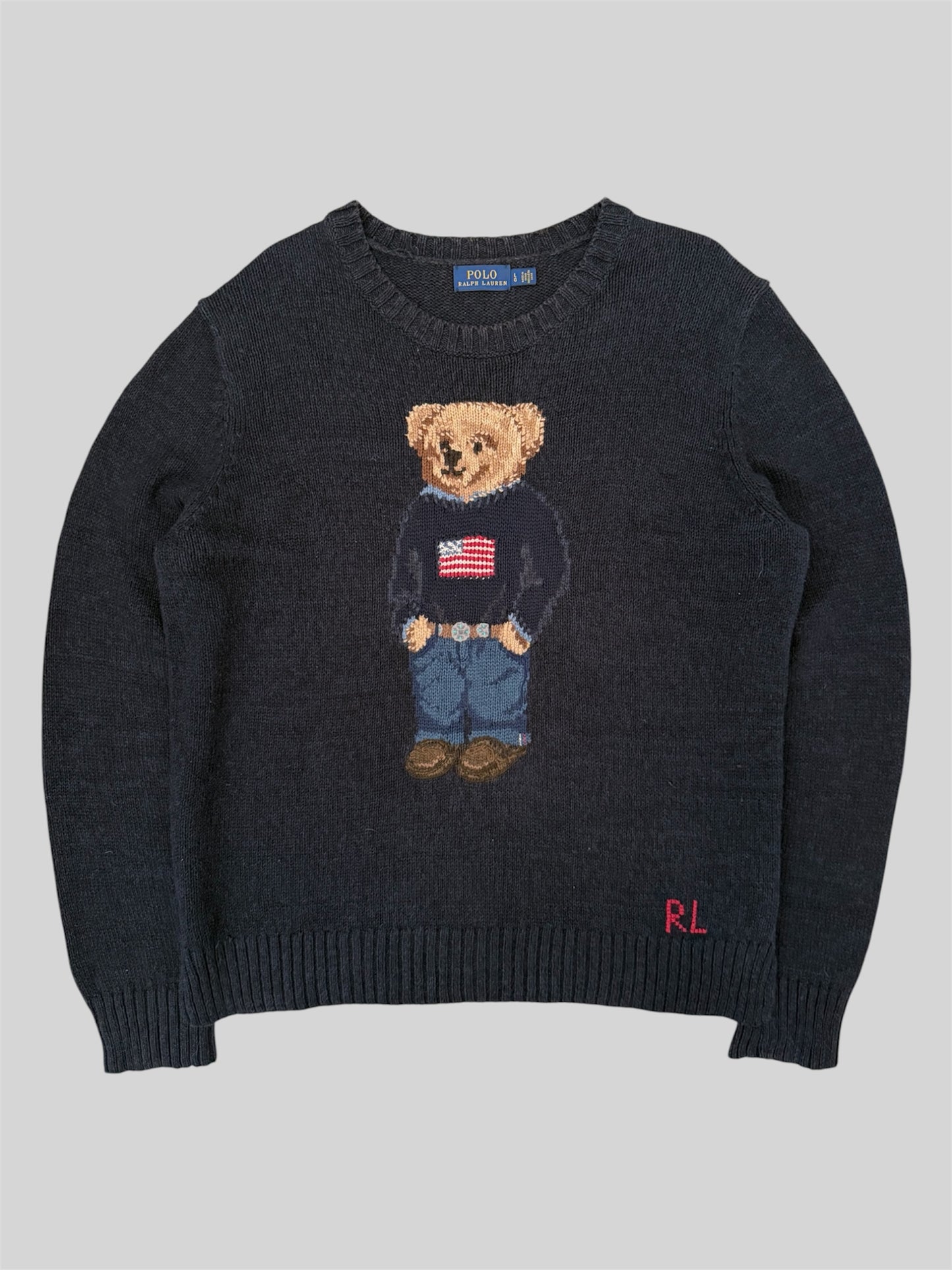 Authentic Polo Ralph Lauren Teddy Bear Knitted Pullover Jumper Black/Navy Large