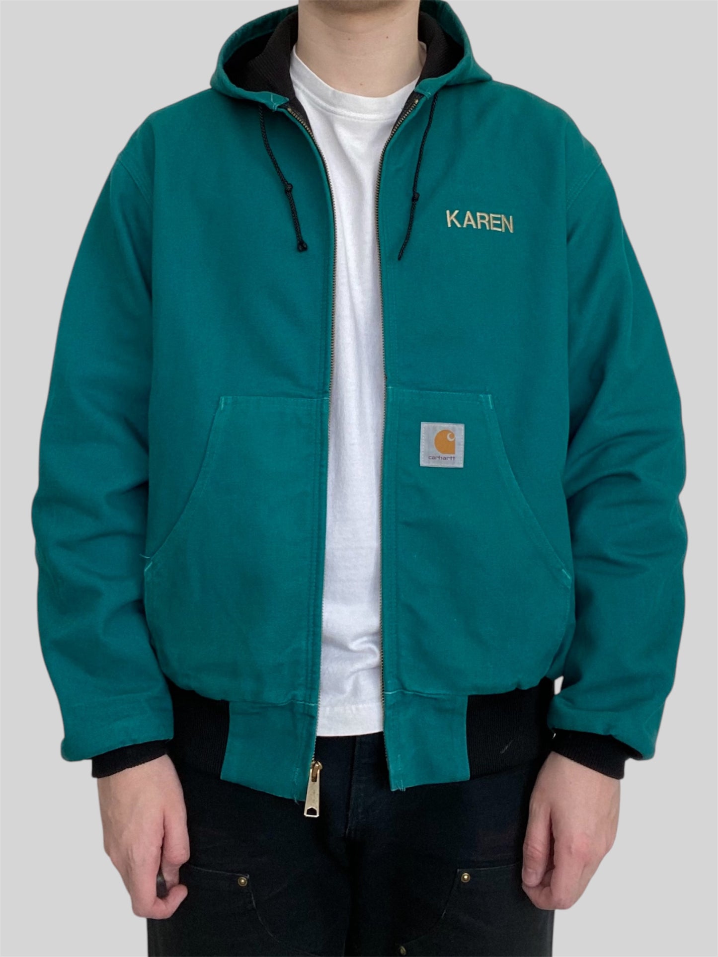 Vintage Carhartt 1997 Thin Lined Embroidered Active Jacket JR132 Green X-Large
