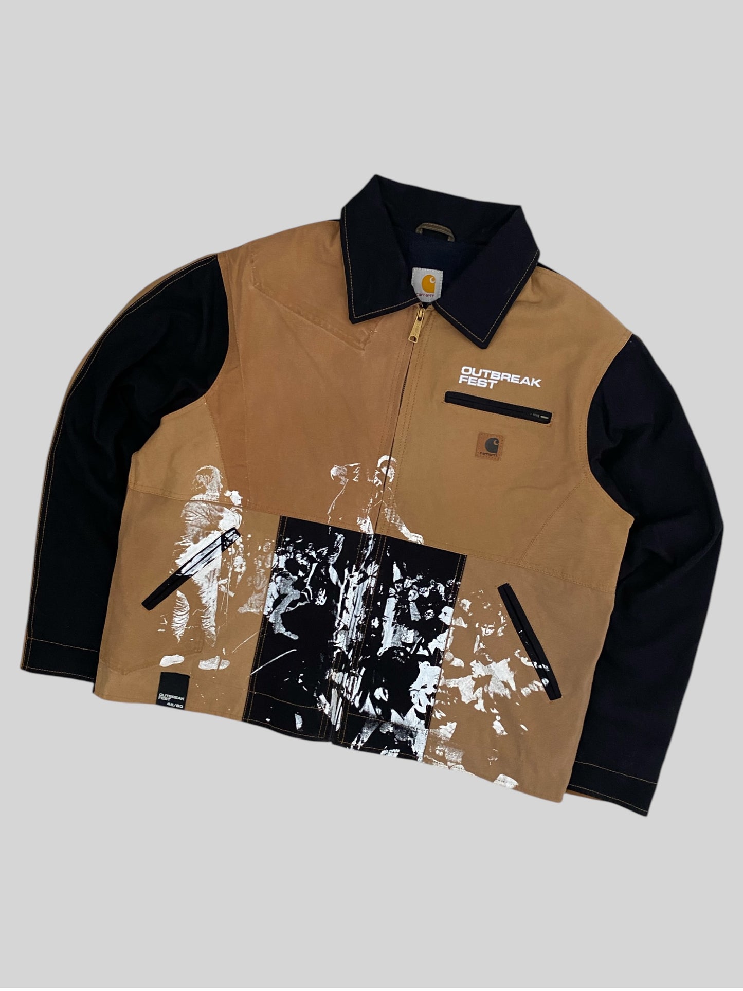 Rare Carhartt X Outbreak Festival Hand Painted Detroit Jacket Beige Large 45/80