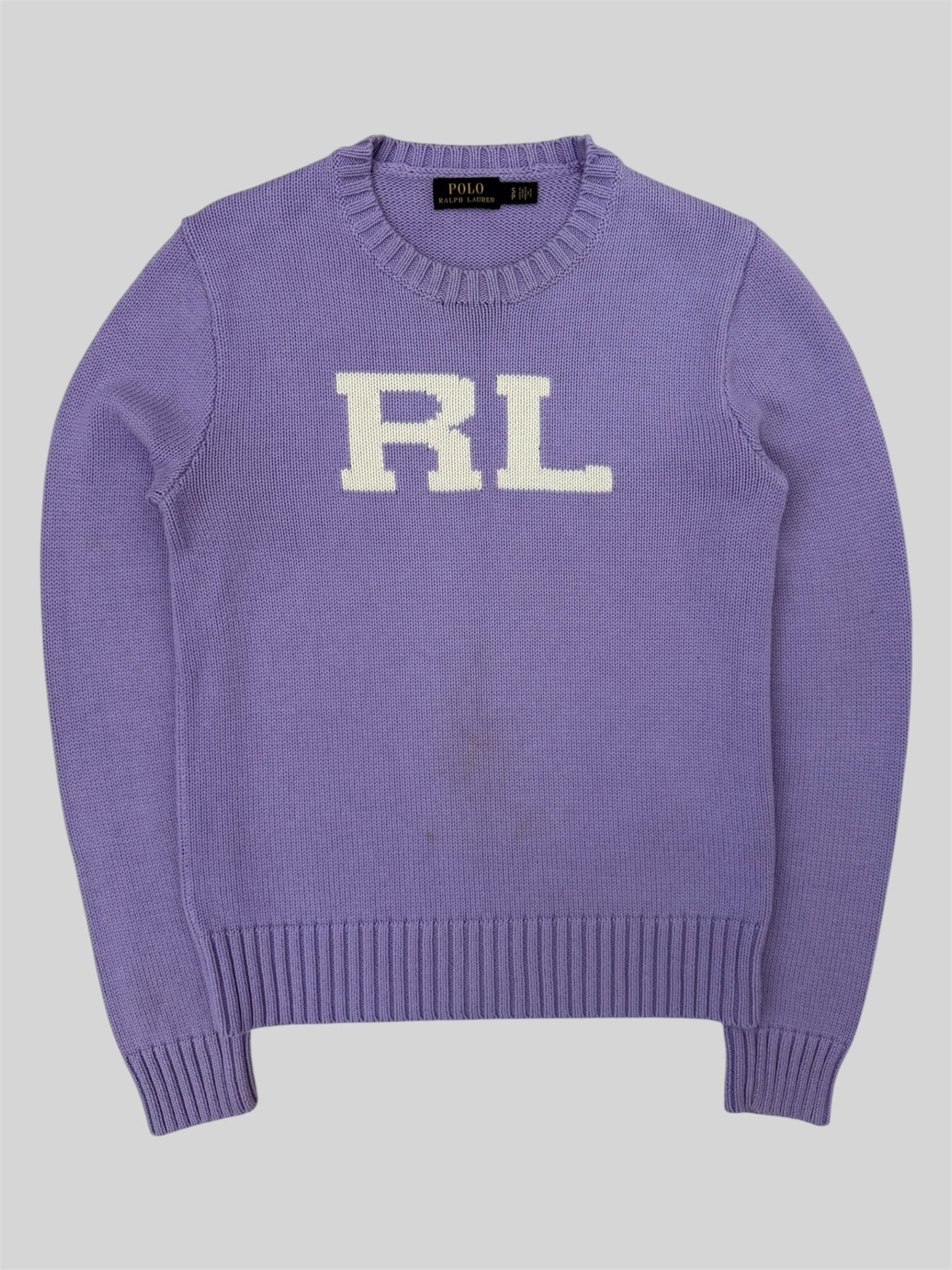 Authentic Polo Ralph Lauren Initial Spellout Knitted Pullover Jumper Lilac Small