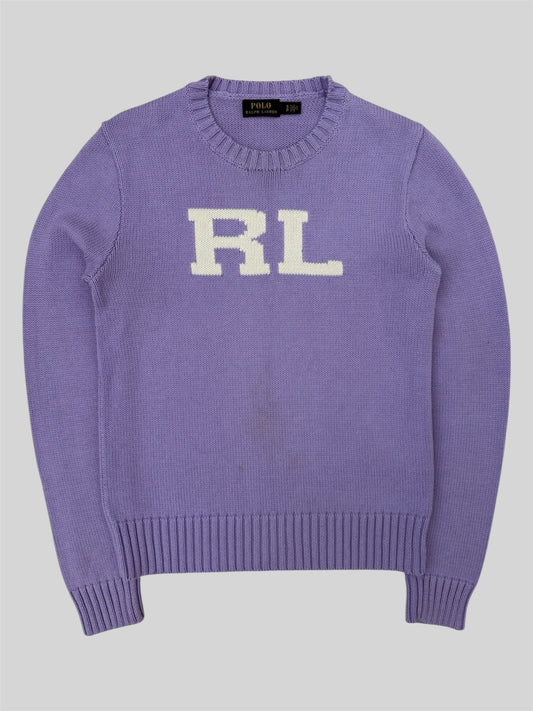 Authentic Polo Ralph Lauren Initial Spellout Knitted Pullover Jumper Lilac Small