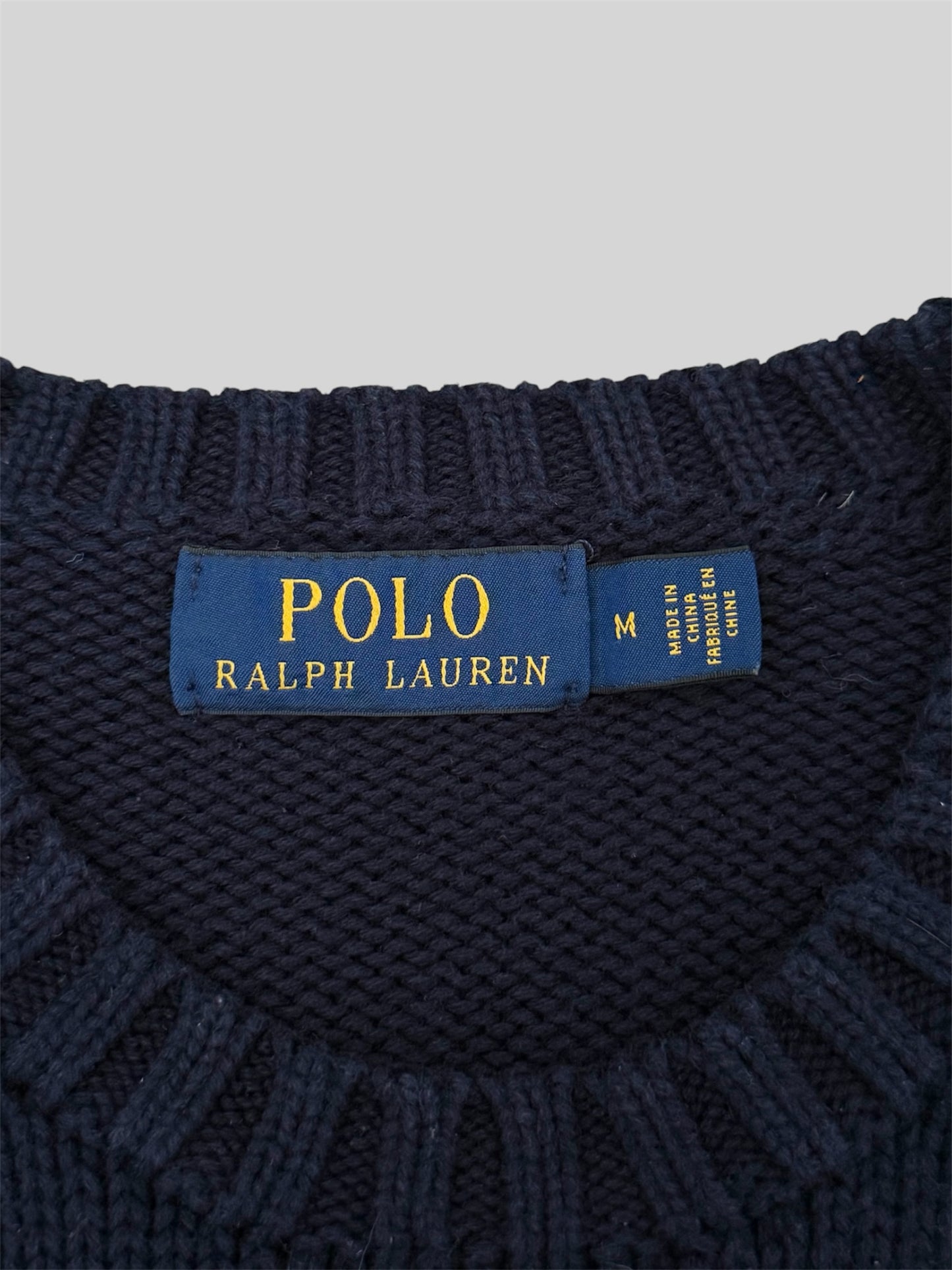 Authentic Polo Ralph Lauren Spellout Knitted Pullover Jumper Navy Medium