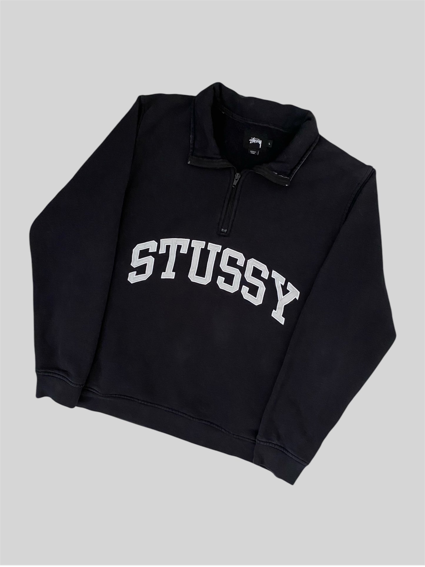 Vintage Stussy Embroidered Quarter Zip Pullover Swetshirt Black Large