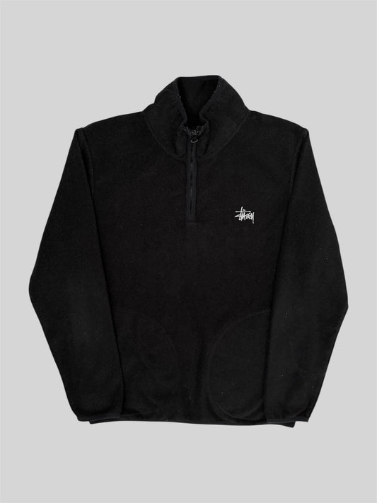 Modern Stussy Embroidered Spellout Quarter Zip Fleece Black Small