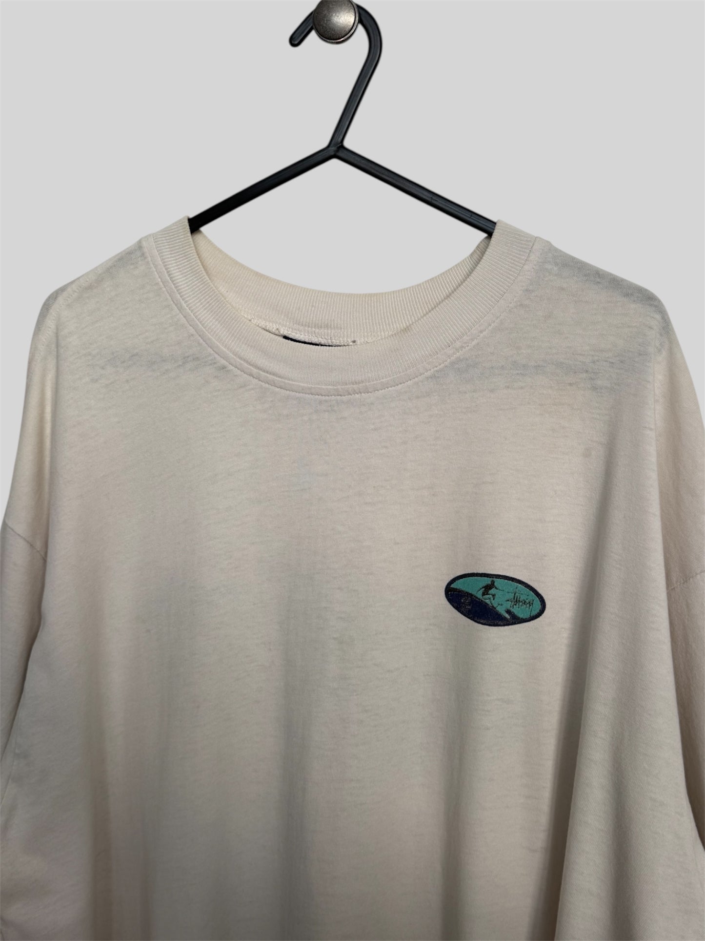 Vintage Stussy Early 90s Surfer Graphic Print T Shirt White Small