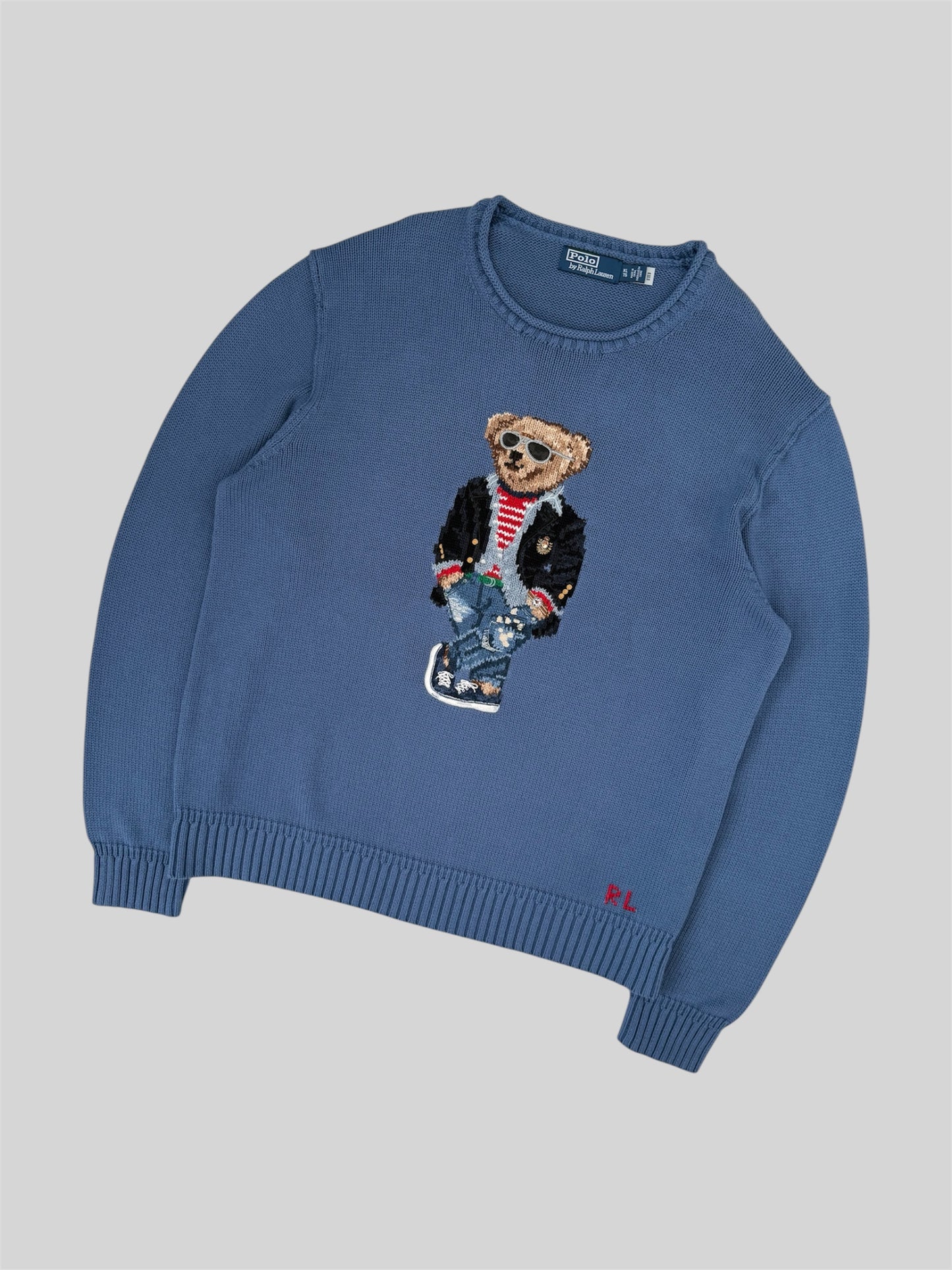 Authentic Polo Ralph Lauren Bear Knitted Jumper Light Blue XL £499RRP *QR SCAN*