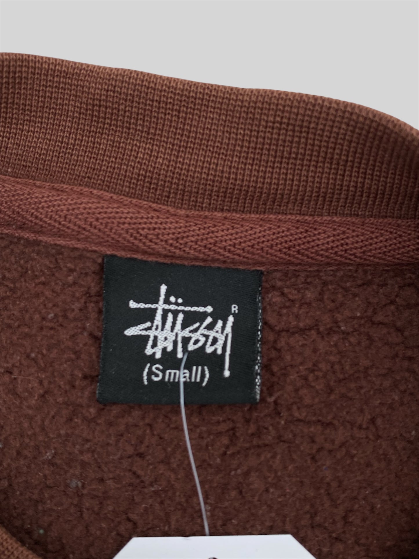 Vintage Stussy Embroidered Spellout Pullover Sweatshirt Brown Small