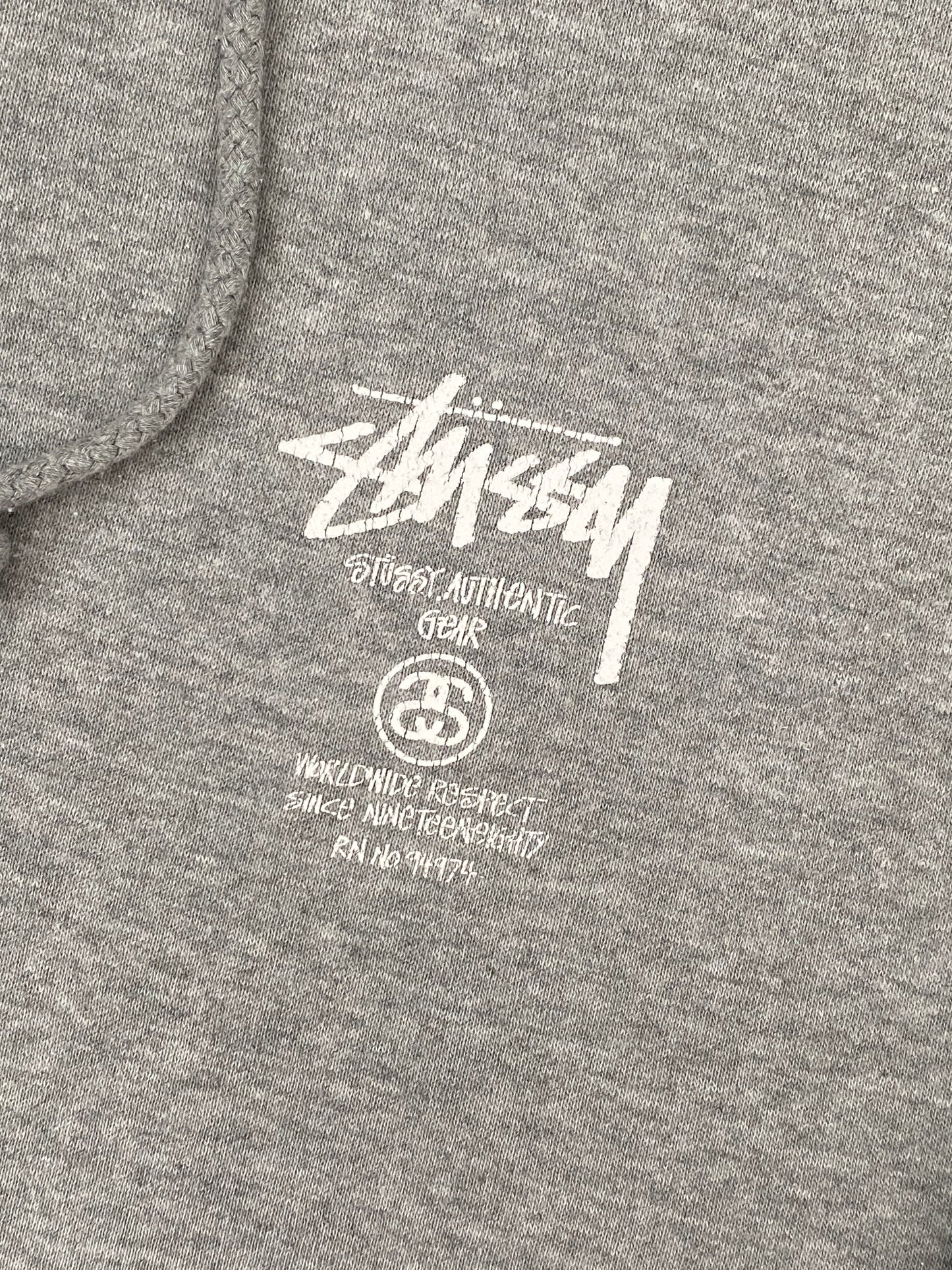 Vintage Stussy Spellout Full Zip Hoodie Light Grey X-Large