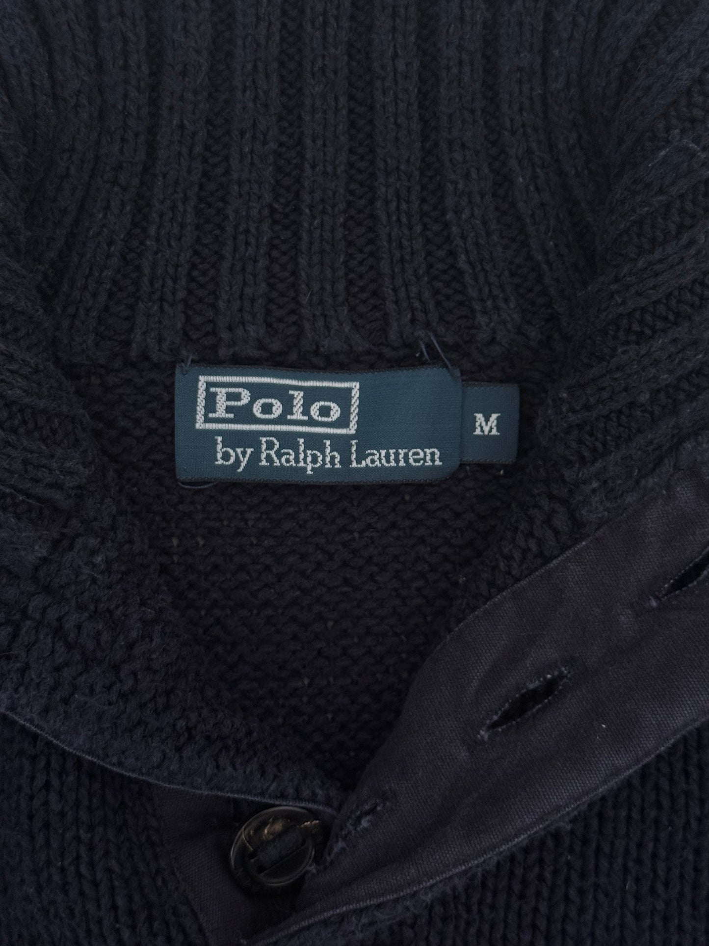 Vintage Polo Ralph Lauren USA RL 67 Button Up Knitted Jumper Navy Medium