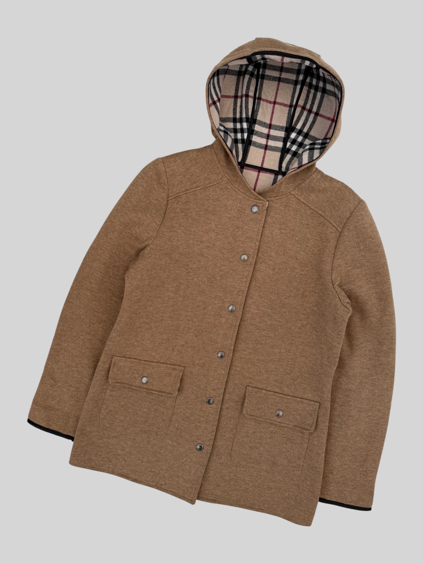 Authentic 2007 Burberry Nova Check Lined Wool Blend Coat Dark Beige Medium