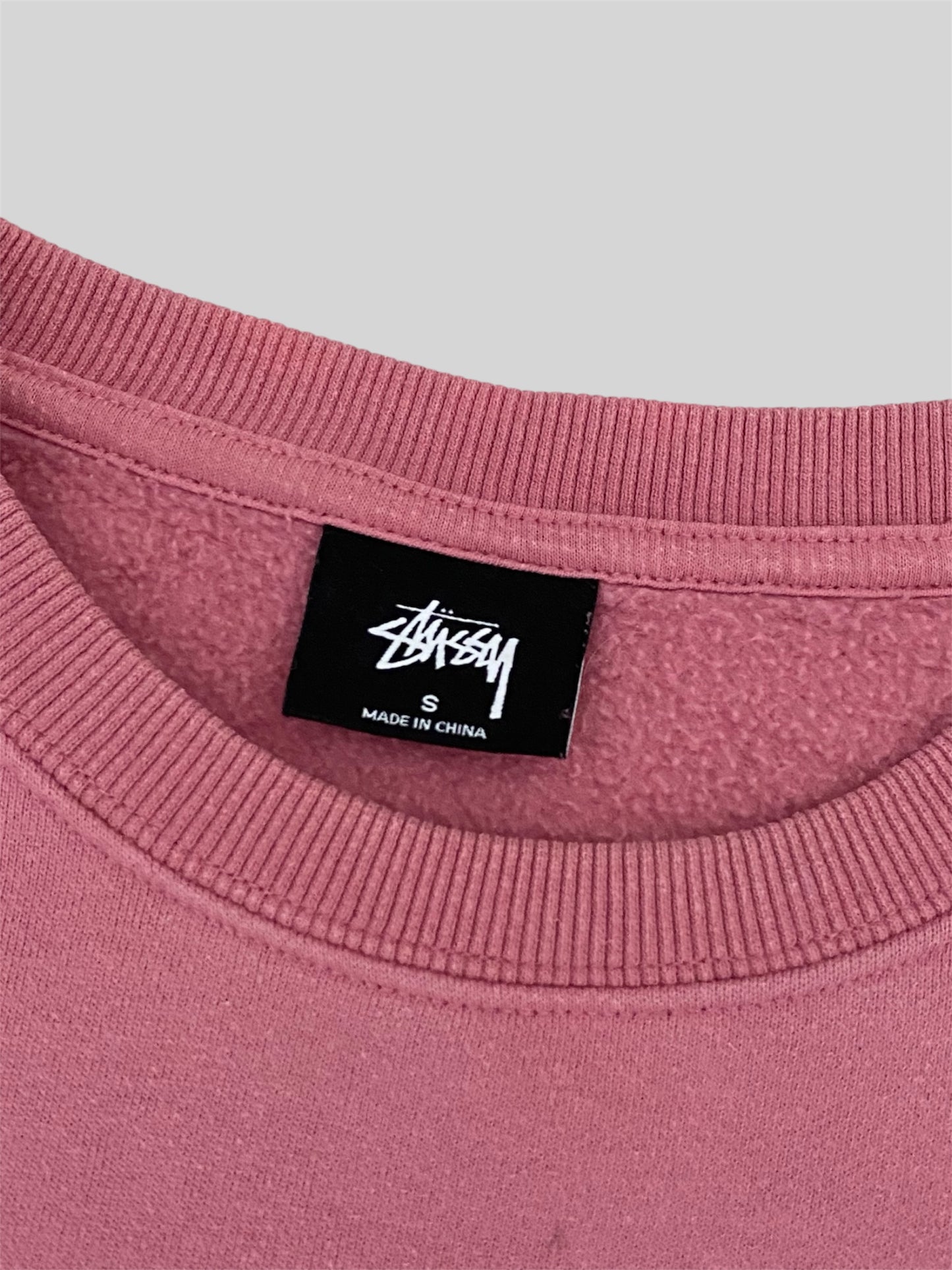 Vintage Stussy Embroidered Bear Spellout Pullover Sweatshirt Pink Small