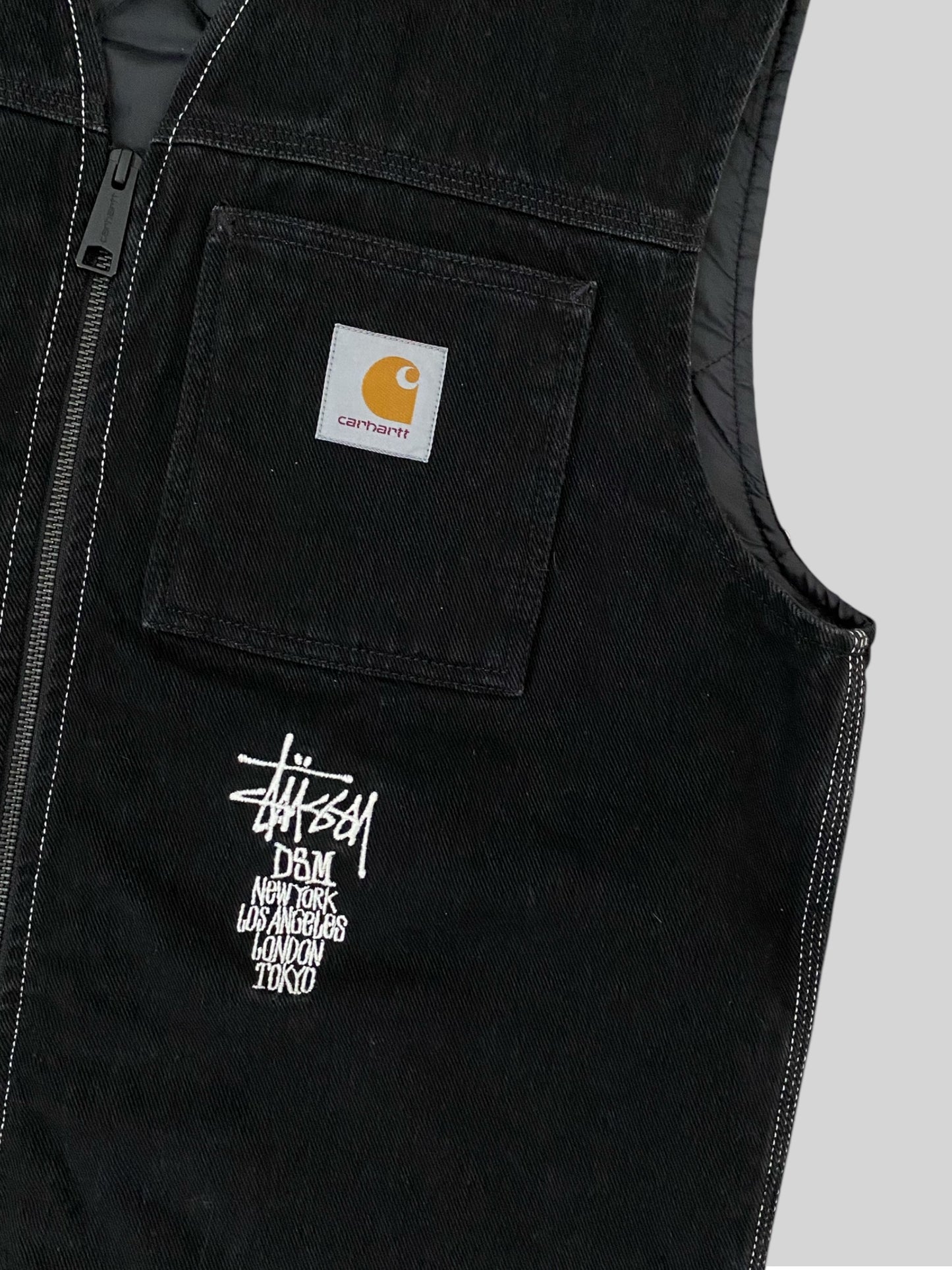 Rare Stussy x Carhartt x DSM Embroidered Vest Black Medium