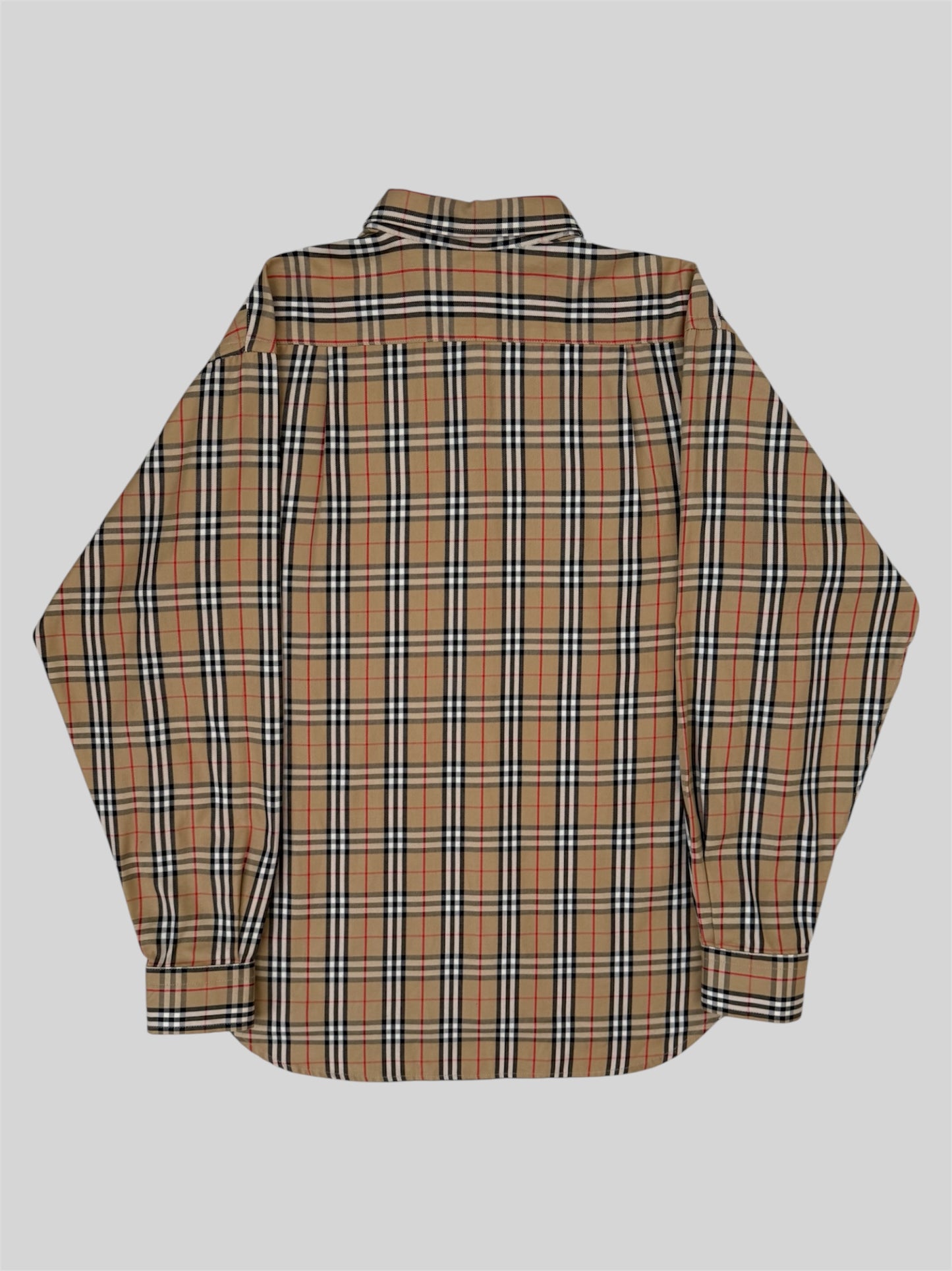 Vintage Burberry 90s Nova Check Button Up Long Sleeve Shirt Beige Size 16 Large
