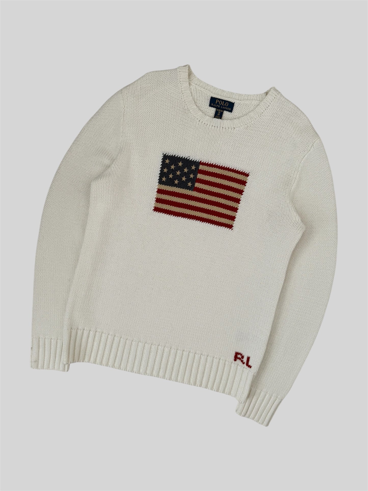 Authentic Polo Ralph Lauren USA Knitted Pullover Jumper White XL £185RRP QR scan