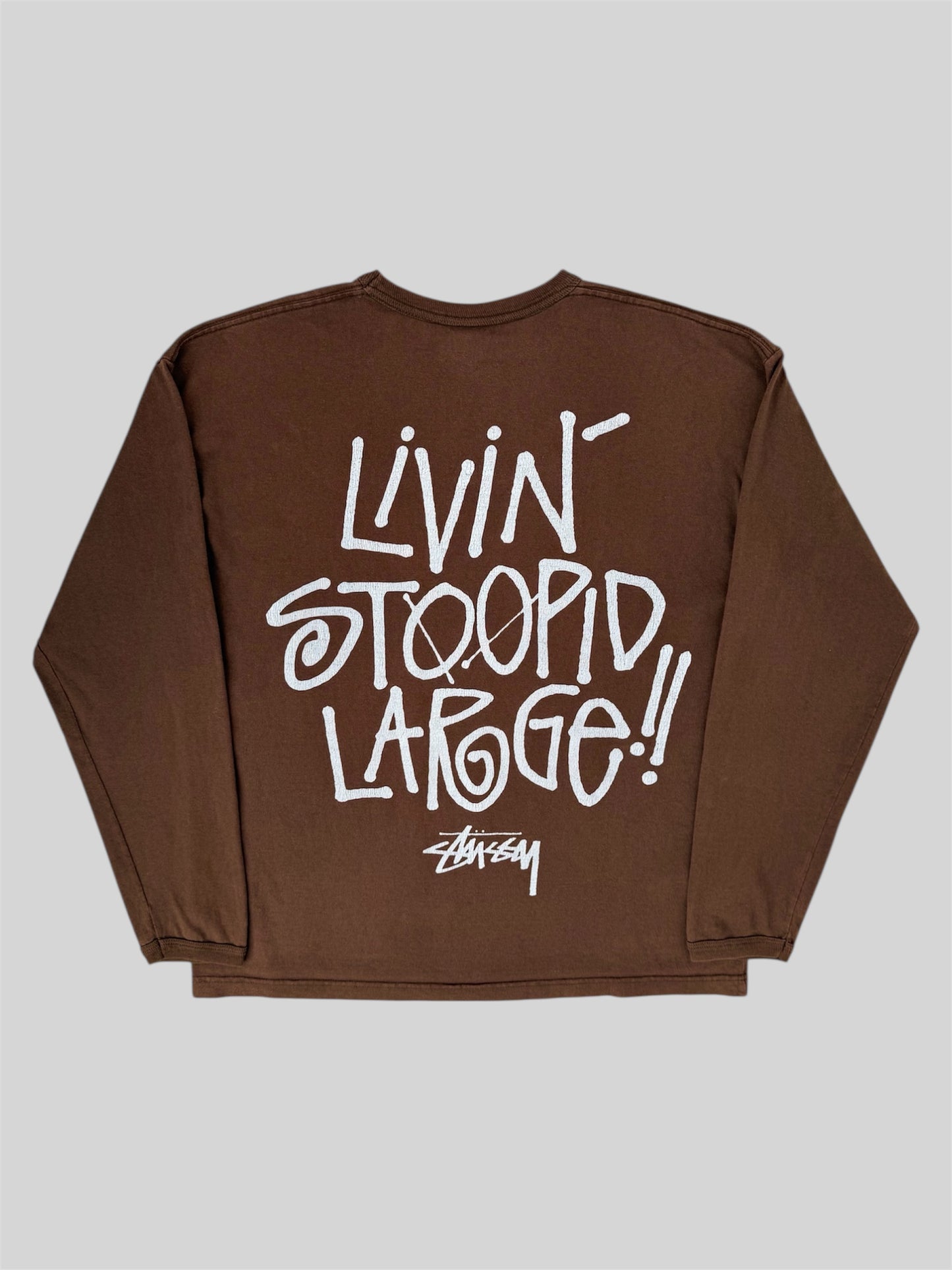 Vintage Stussy 2000s Diamond ‘Livin Stoopid Large’ Long Sleeve T Shirt Brown M