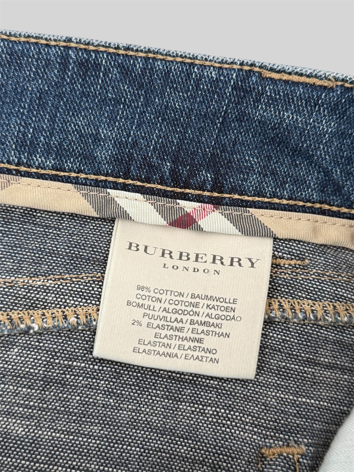 Rare Burberry 00s Embroidered Emblem Knee Length Denim Skirt Blue Size 14 Large