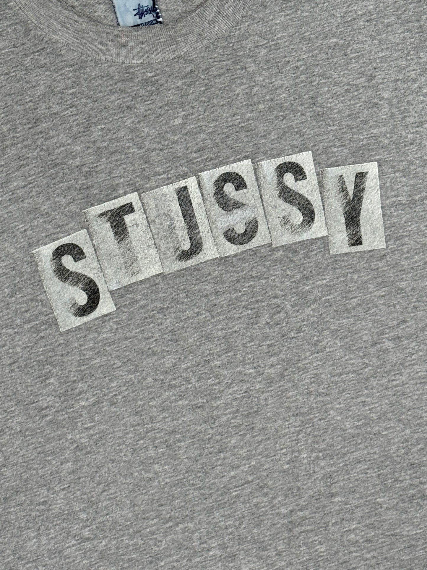 Vintage Stussy 2000s Spellout Graphic Print T Shirt Light Grey Medium