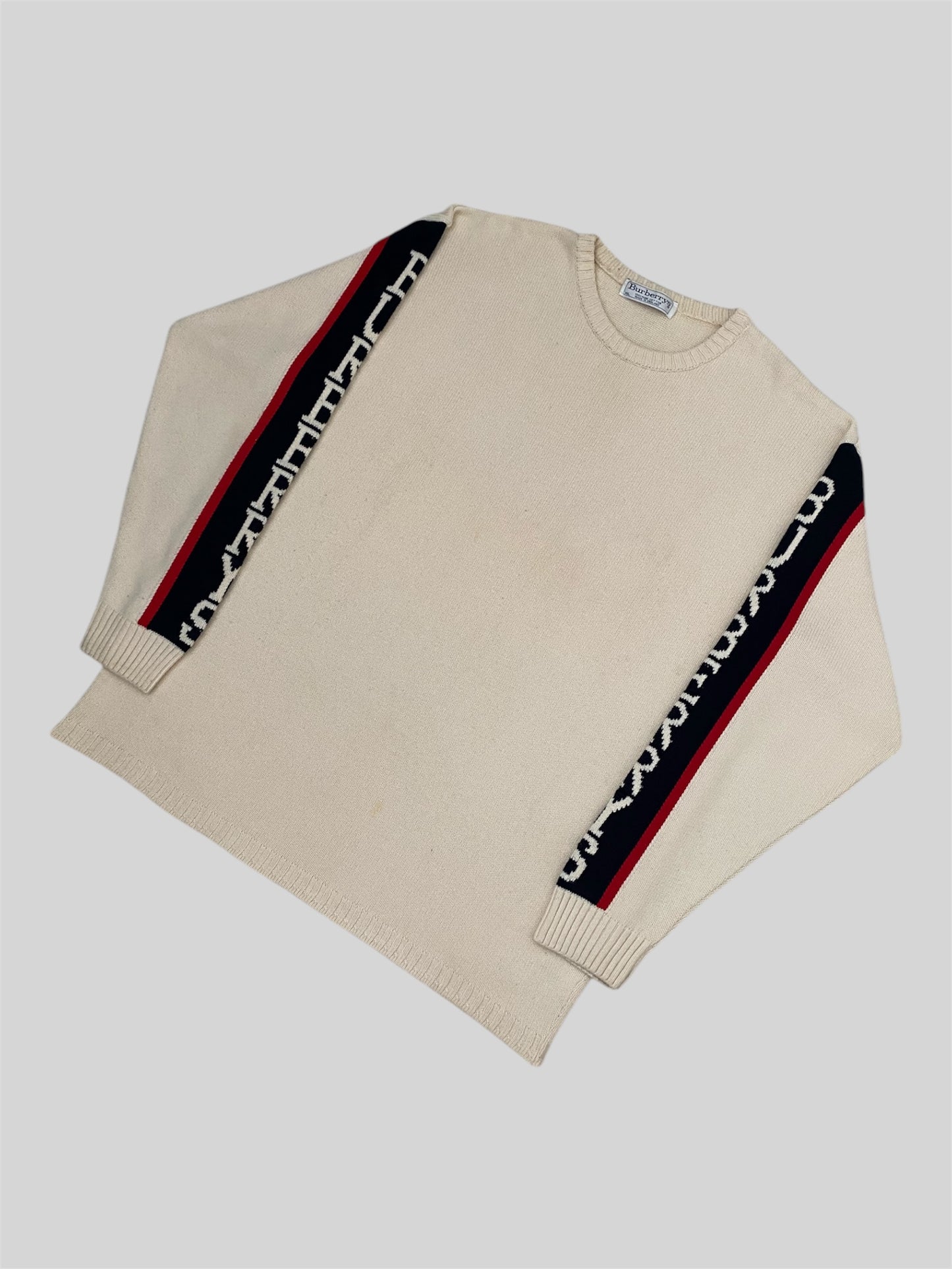 Vintage Burberry Spellout Pullover Knitted Sweatshirt Beige X-Large