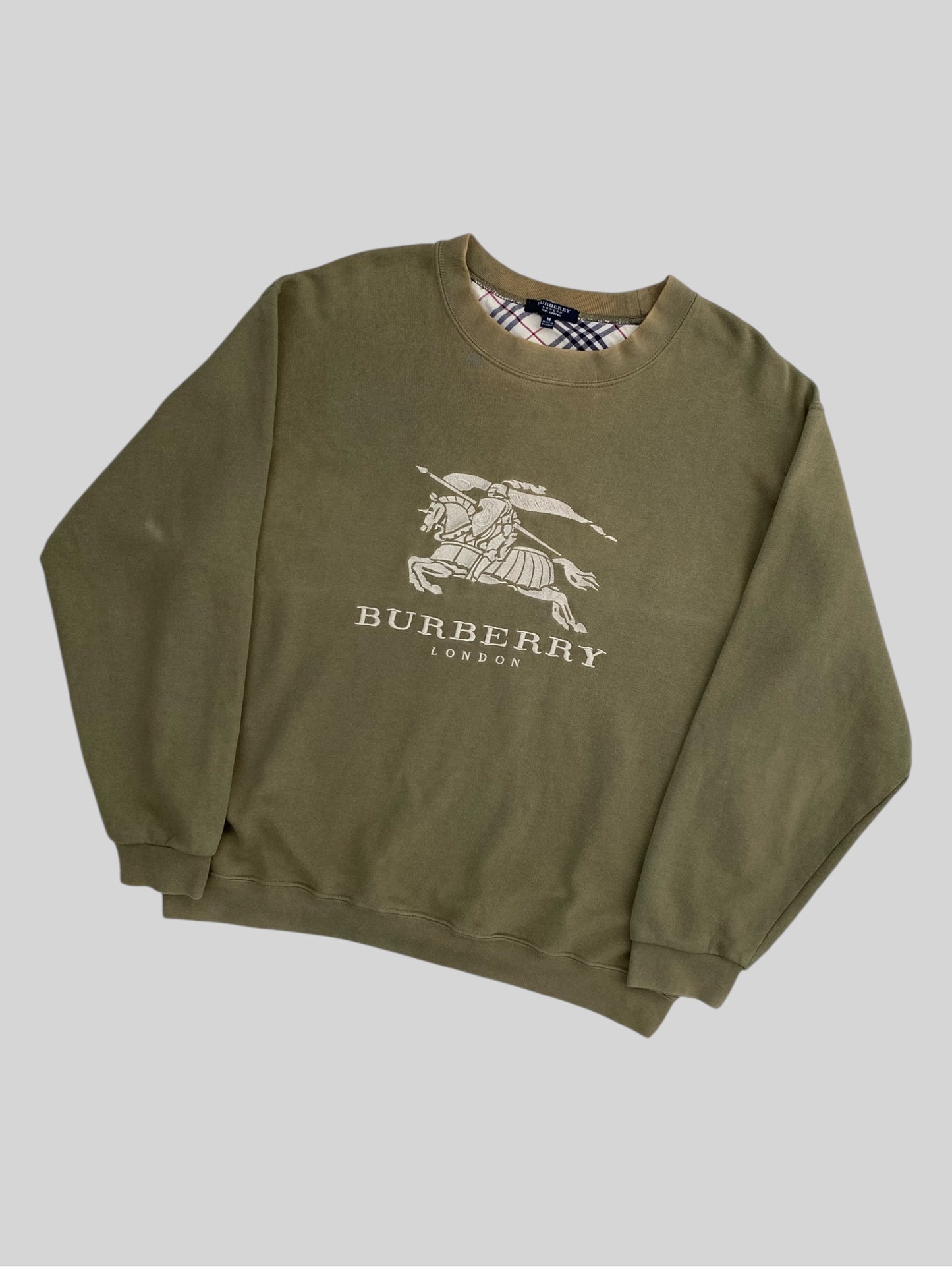 Vintage Burberry Embroidered Spellout Pullover Sweatshirt Light Green Medium