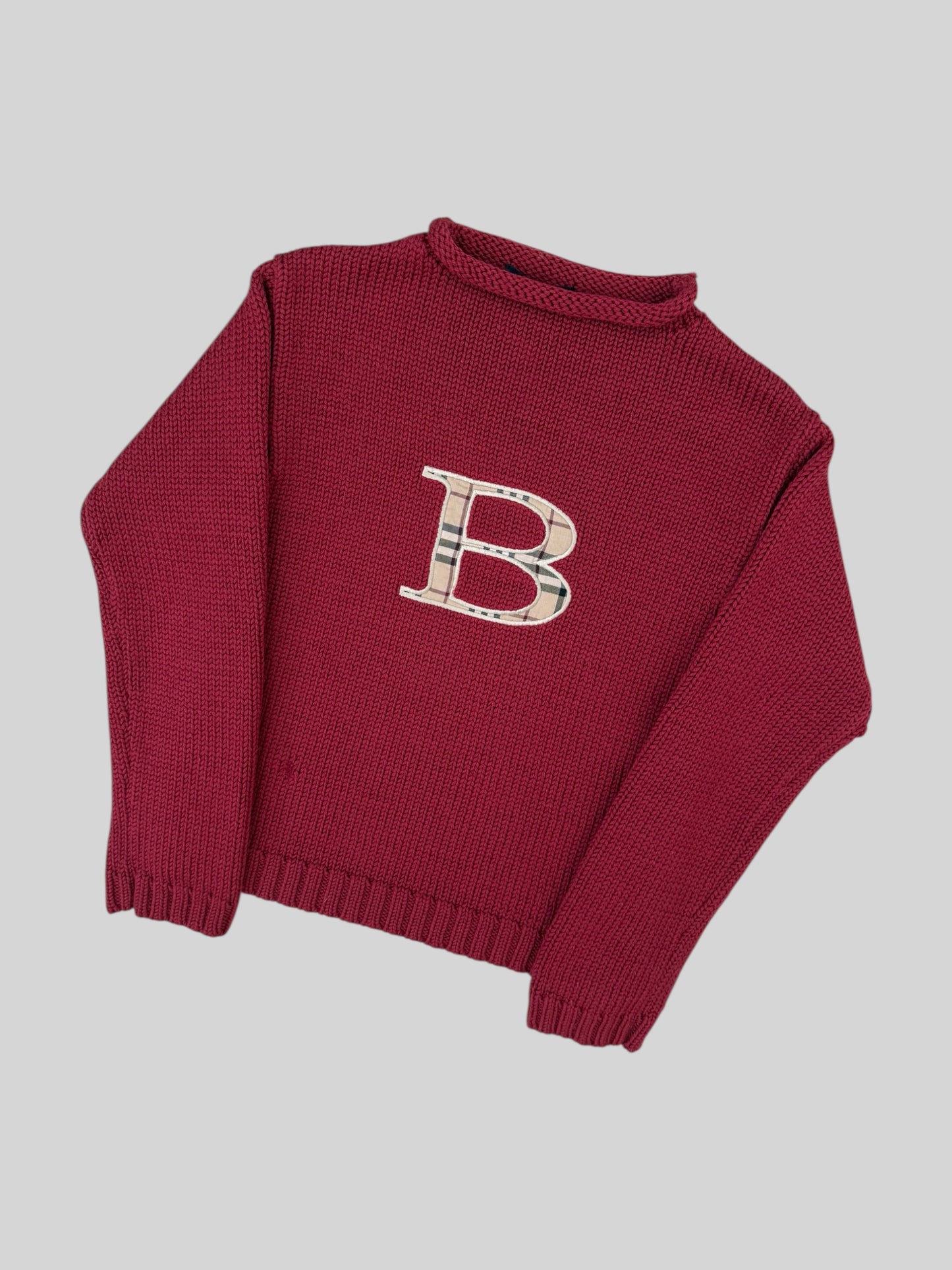 Vintage Burberry Kids Nova Check Emblem Knitted Jumper Red Age 8