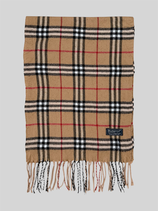 Vintage Burberry 90s Nova Check Scarf 100% Lambswool Beige Made In England