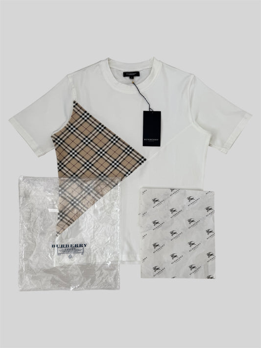 Brand New With Tags Burberry 90s Nova Check Pattern Plain T Shirt White Large