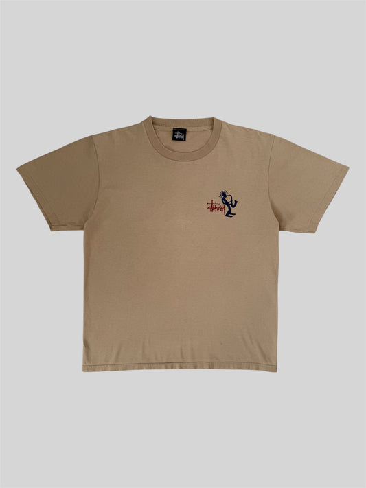 Vintage Stussy 2000s Spellout Graphic Print T Shirt Beige Small