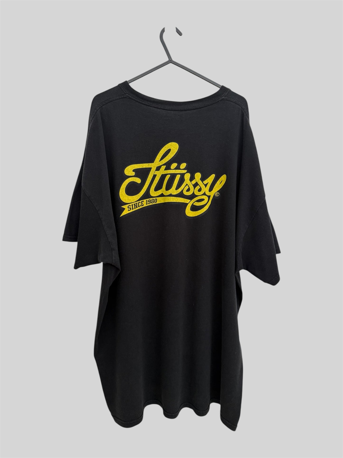 Vintage Stussy 1990s Spellout Graphic Print T Shirt Black X-Large Made In USA