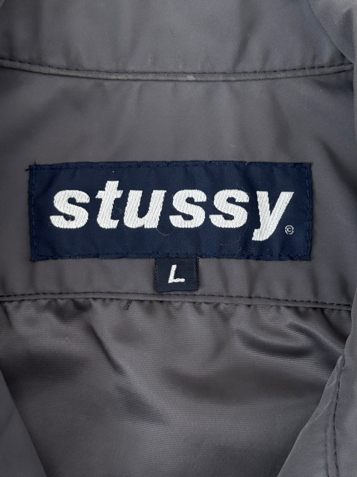 Rare Vintage Stussy 1990s Women’s Full Zip Cropped Nylon Jacket Grey Large
