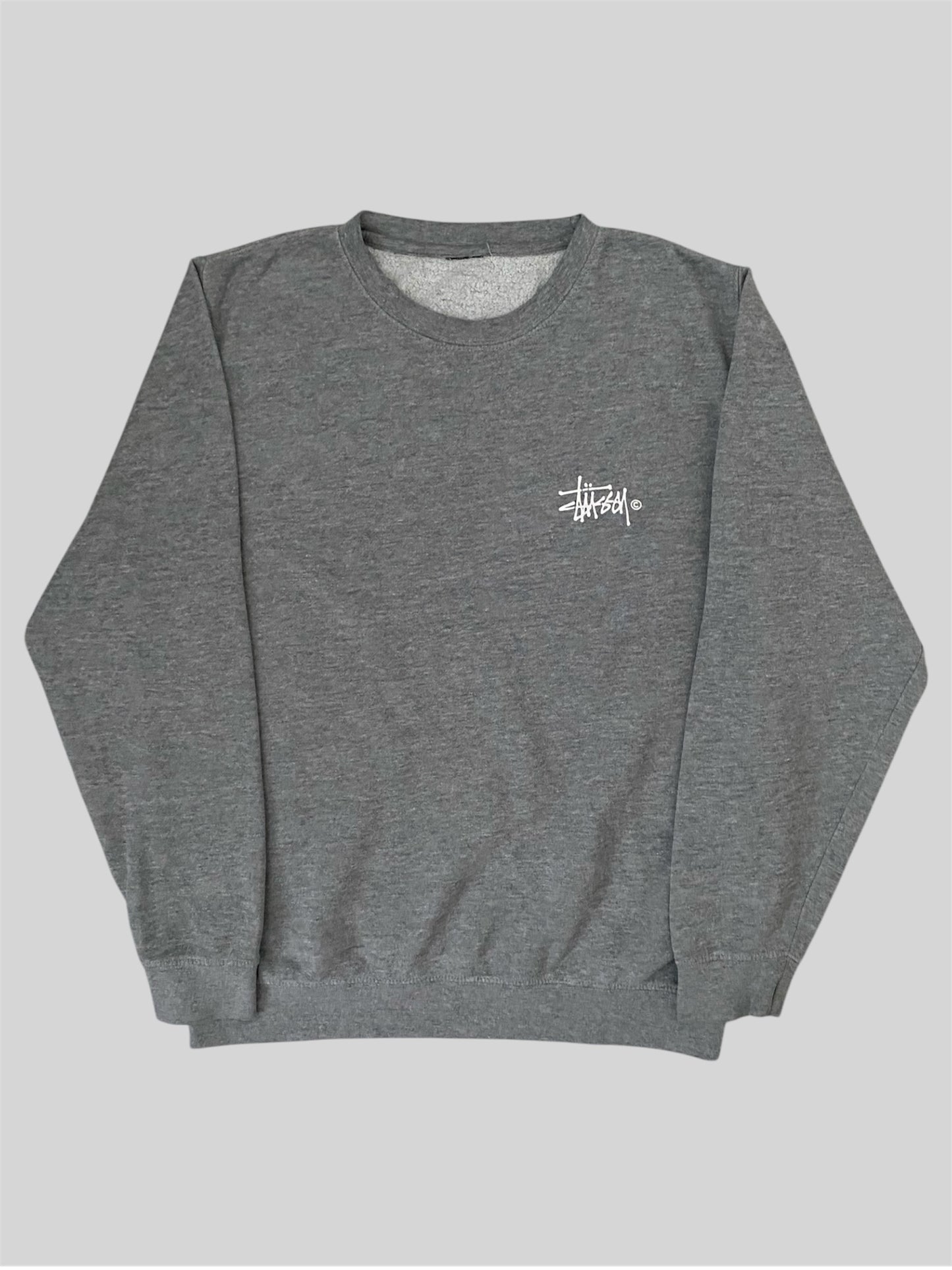 Vintage Stussy Printed Spellout Pullover Sweatshirt Light Grey Large