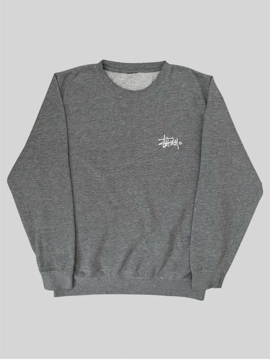 Vintage Stussy Printed Spellout Pullover Sweatshirt Light Grey Large