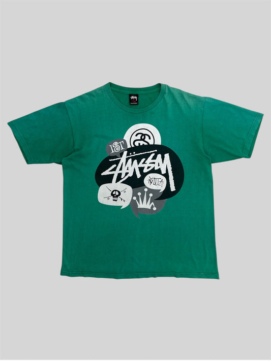 Vintage Stussy Emblem Spellout T Shirt Green Large