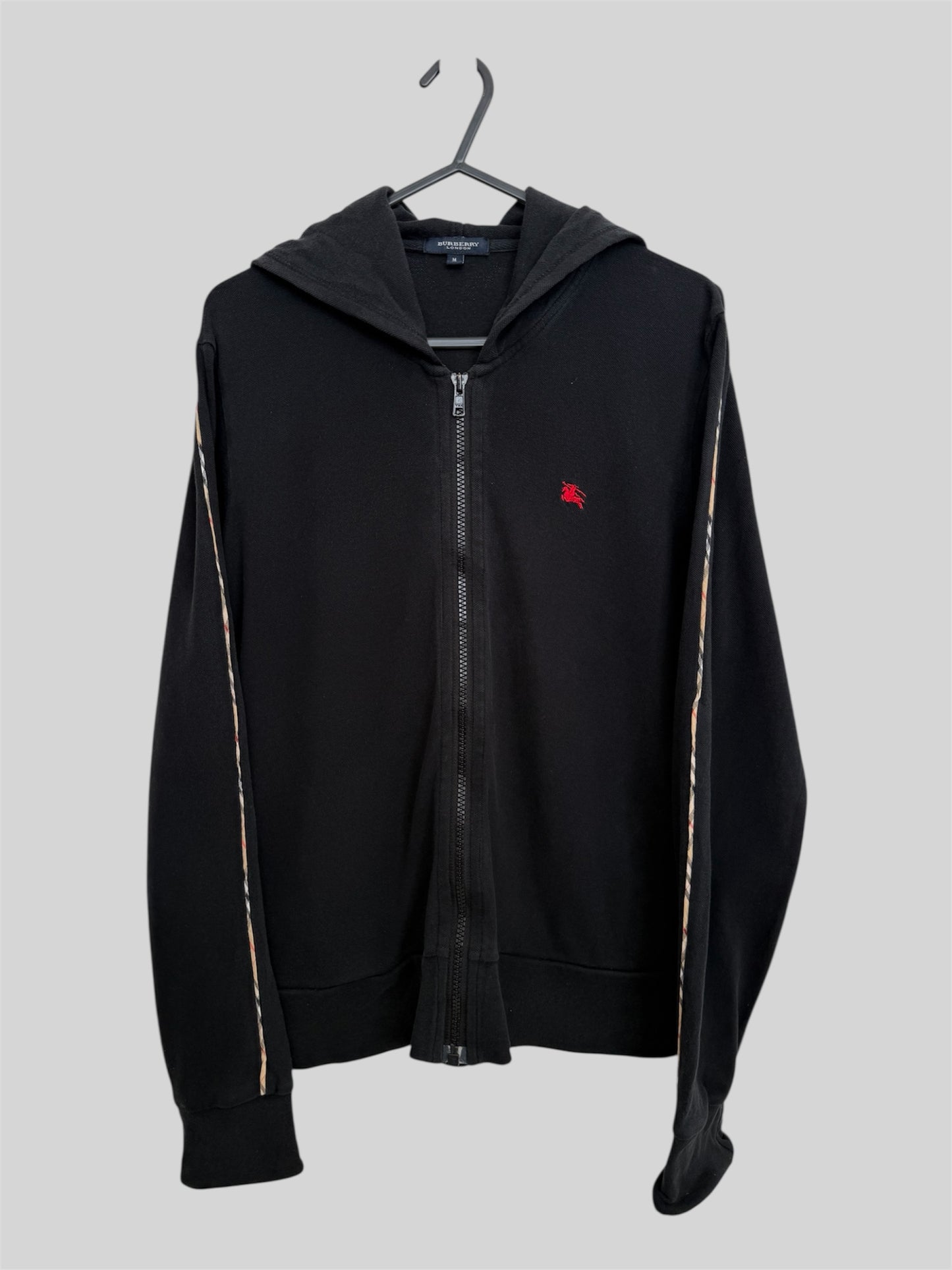 Vintage Burberry Embroidered Full Zip Thin Hoodie Black Medium
