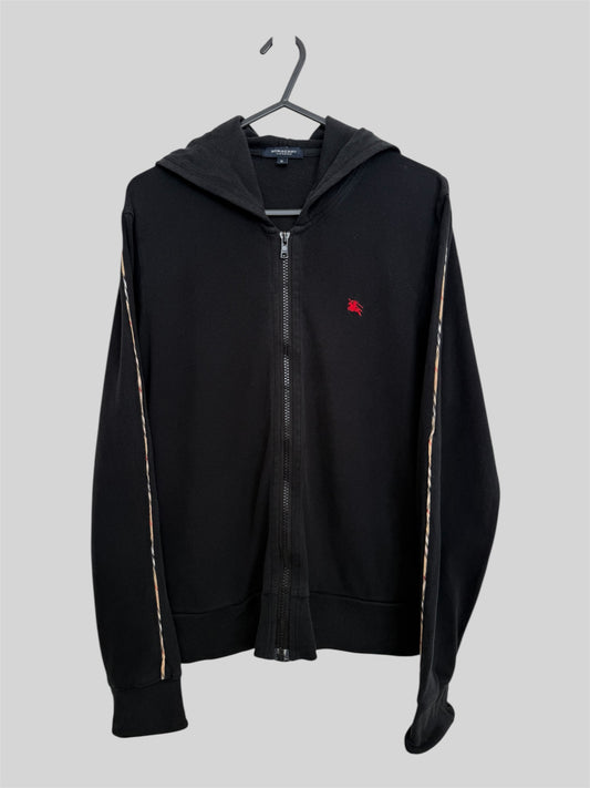 Vintage Burberry Embroidered Full Zip Thin Hoodie Black Medium