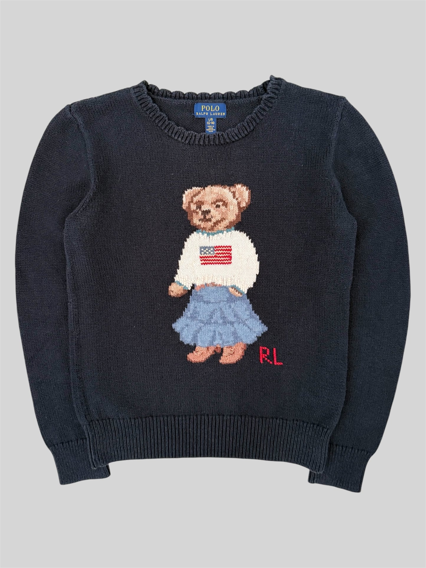 Authentic Polo Ralph Lauren Teddy Bear Knitted Pullover Jumper Navy L (12-14)