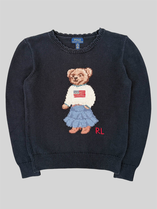 Authentic Polo Ralph Lauren Teddy Bear Knitted Pullover Jumper Navy L (12-14)