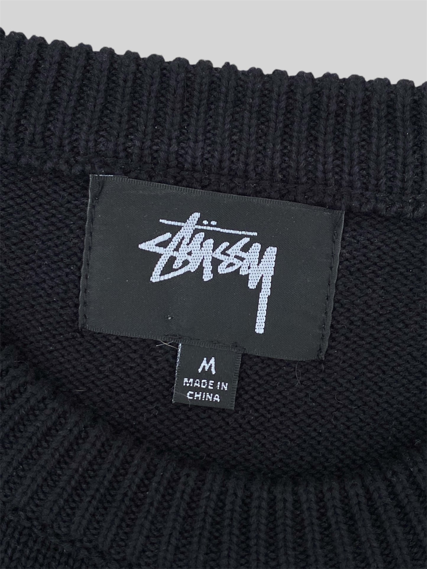 Rare Stussy Embroidered Knitted Pullover Jumper Black Medium