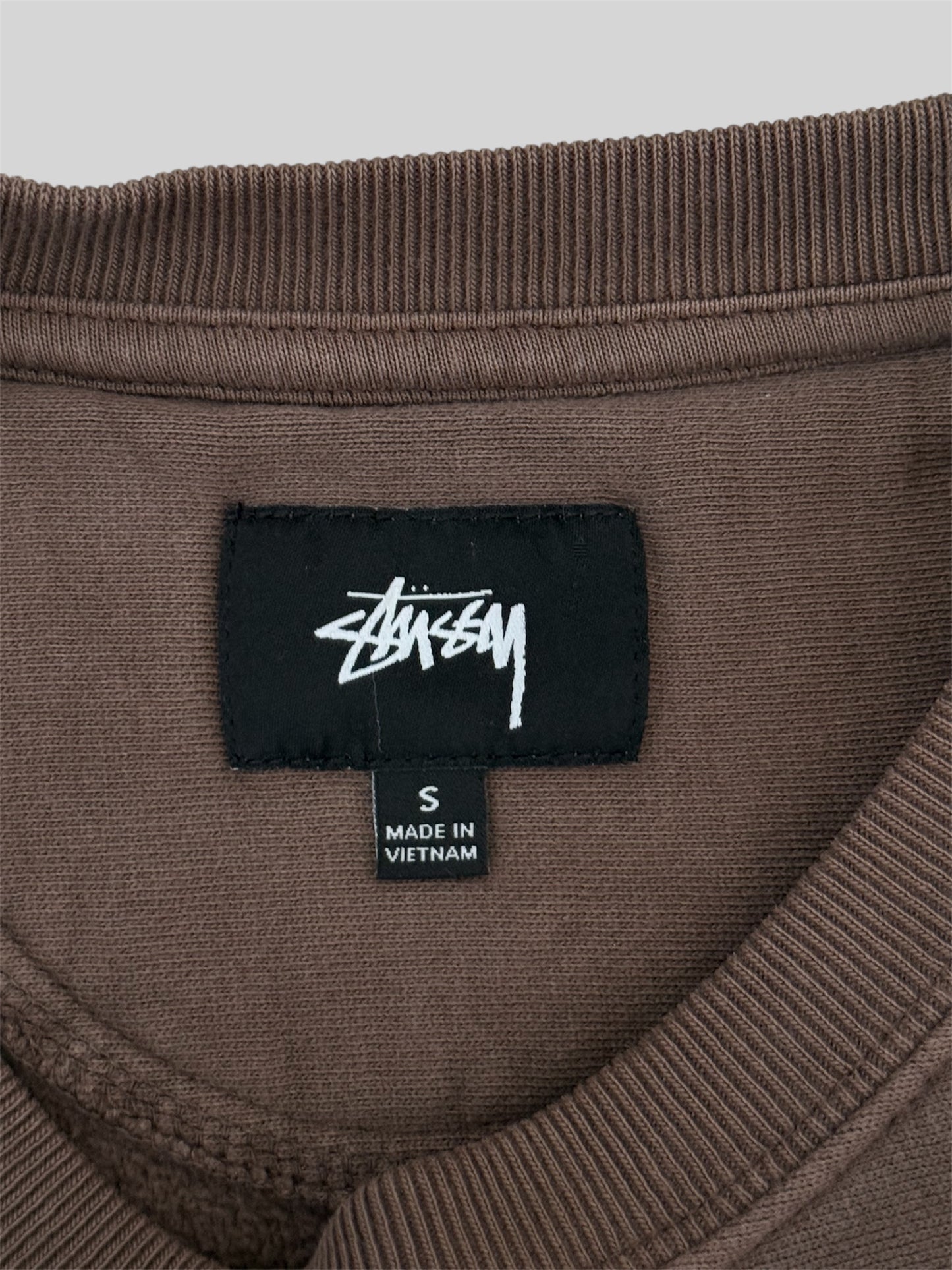 Modern Stussy Embroidered Spellout Pullover Sweatshirt Light Brown Small