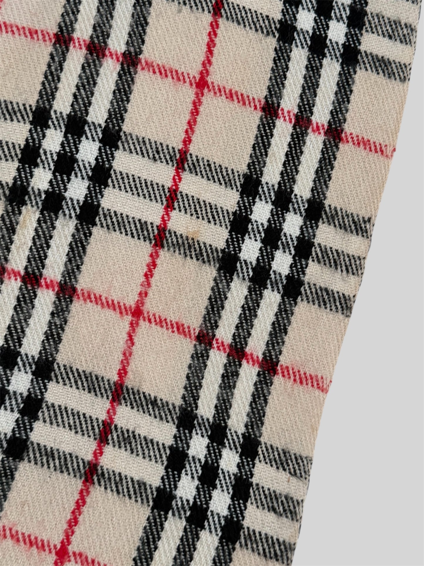 Vintage Burberry 90s Nova Check Scarf 100% Lambswool Light Beige Made In England
