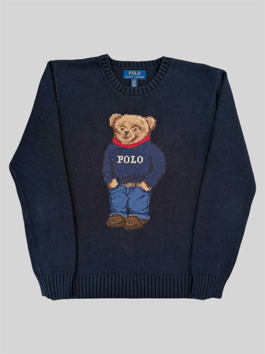 Authentic Polo Ralph Lauren Teddy Bear Knitted Pullover Jumper Navy L (14-16)