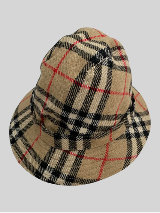 Vintage Burberry Nova Checkered Bucket Hat Beige One Size