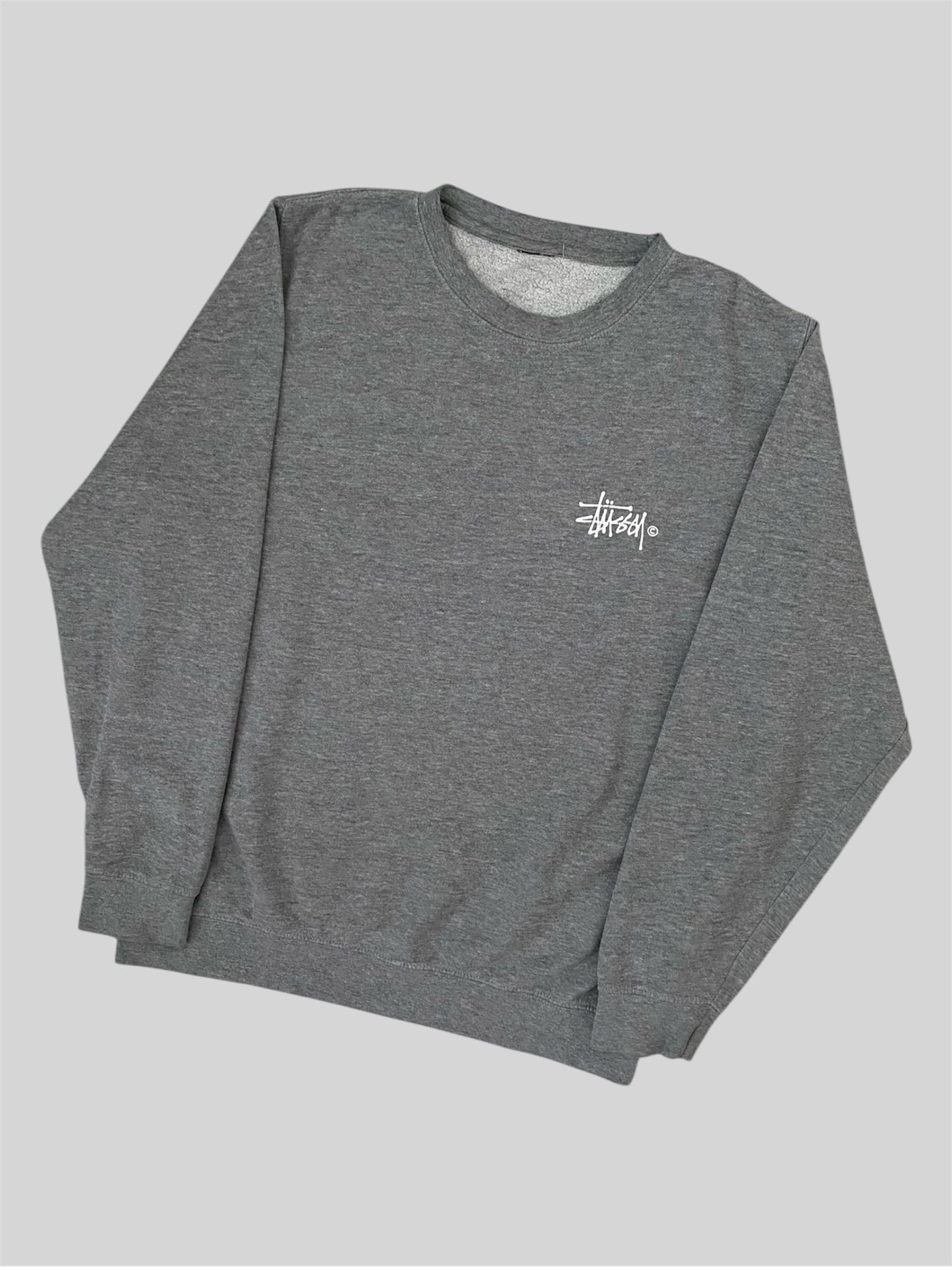 Vintage Stussy Printed Spellout Pullover Sweatshirt Light Grey Large