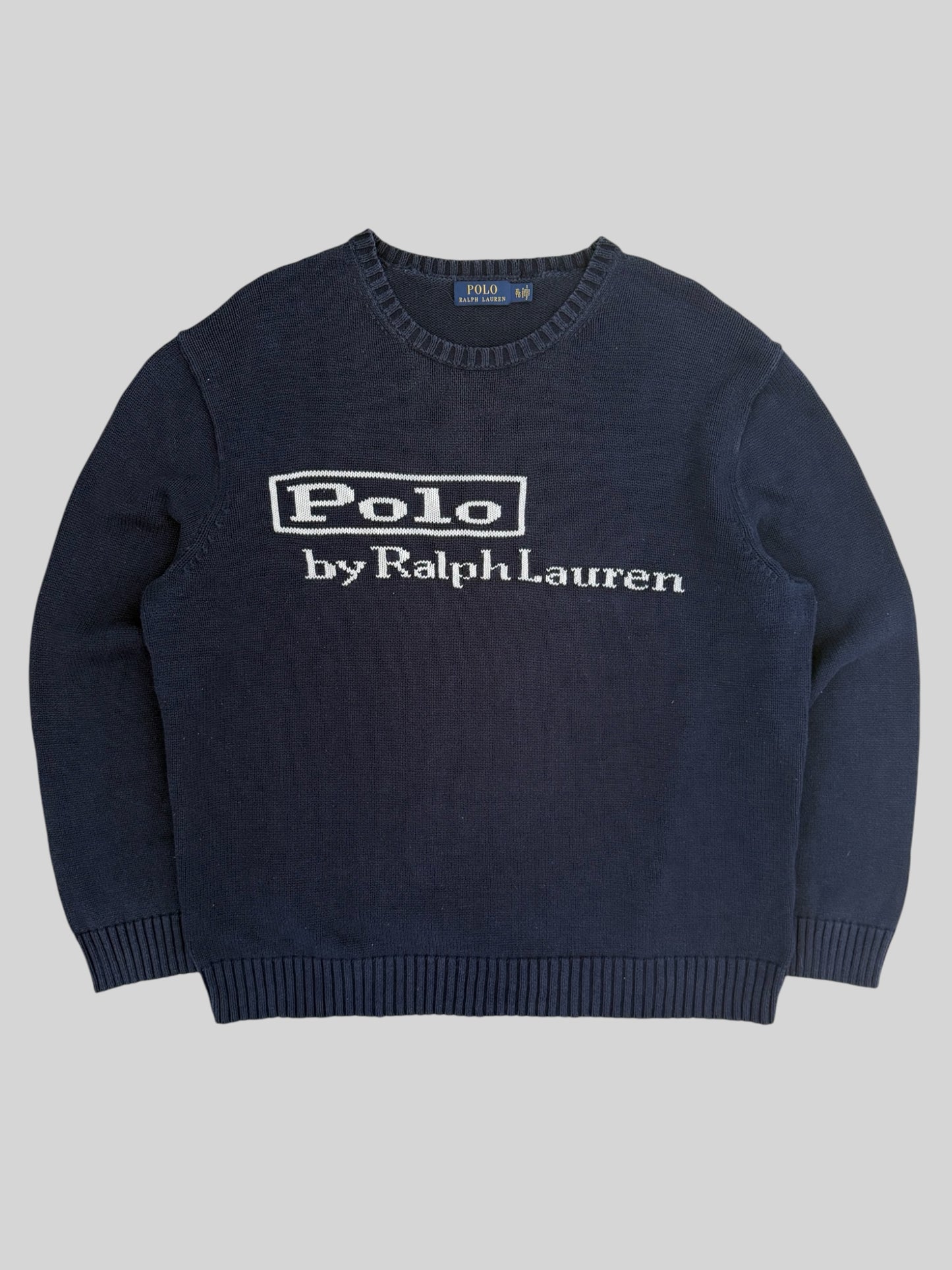 Authentic Polo Ralph Lauren Spellout Knitted Jumper Navy X-Large